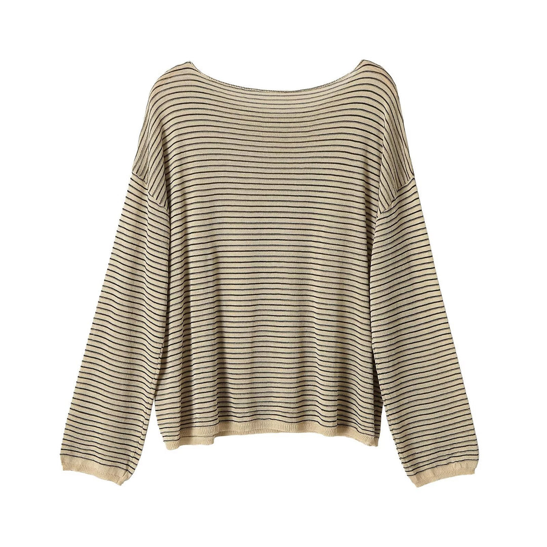 Damen Oversize Ringel-Feinstrickpullover mit weitem U-Boot-Ausschnitt Nord Taschen