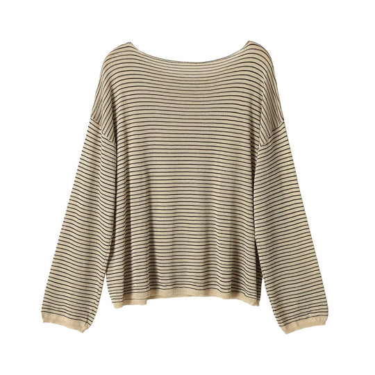Damen Oversize Ringel-Feinstrickpullover mit weitem U-Boot-Ausschnitt Nord Taschen