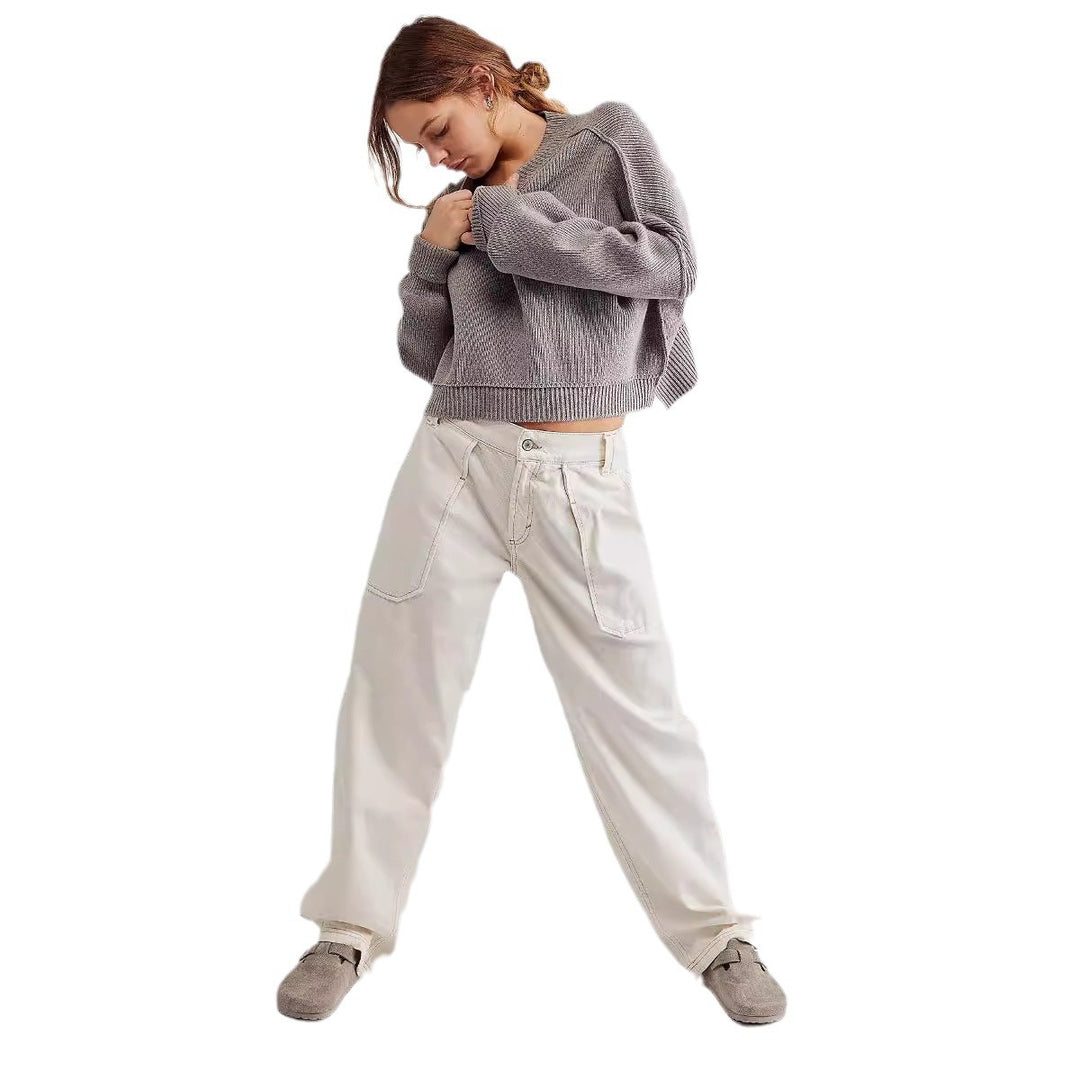 Damen weite High-Waist Baggy-Jeans mit tiefem Schritt, Five-Pocket Design und extra-langen Beinen Nord Taschen