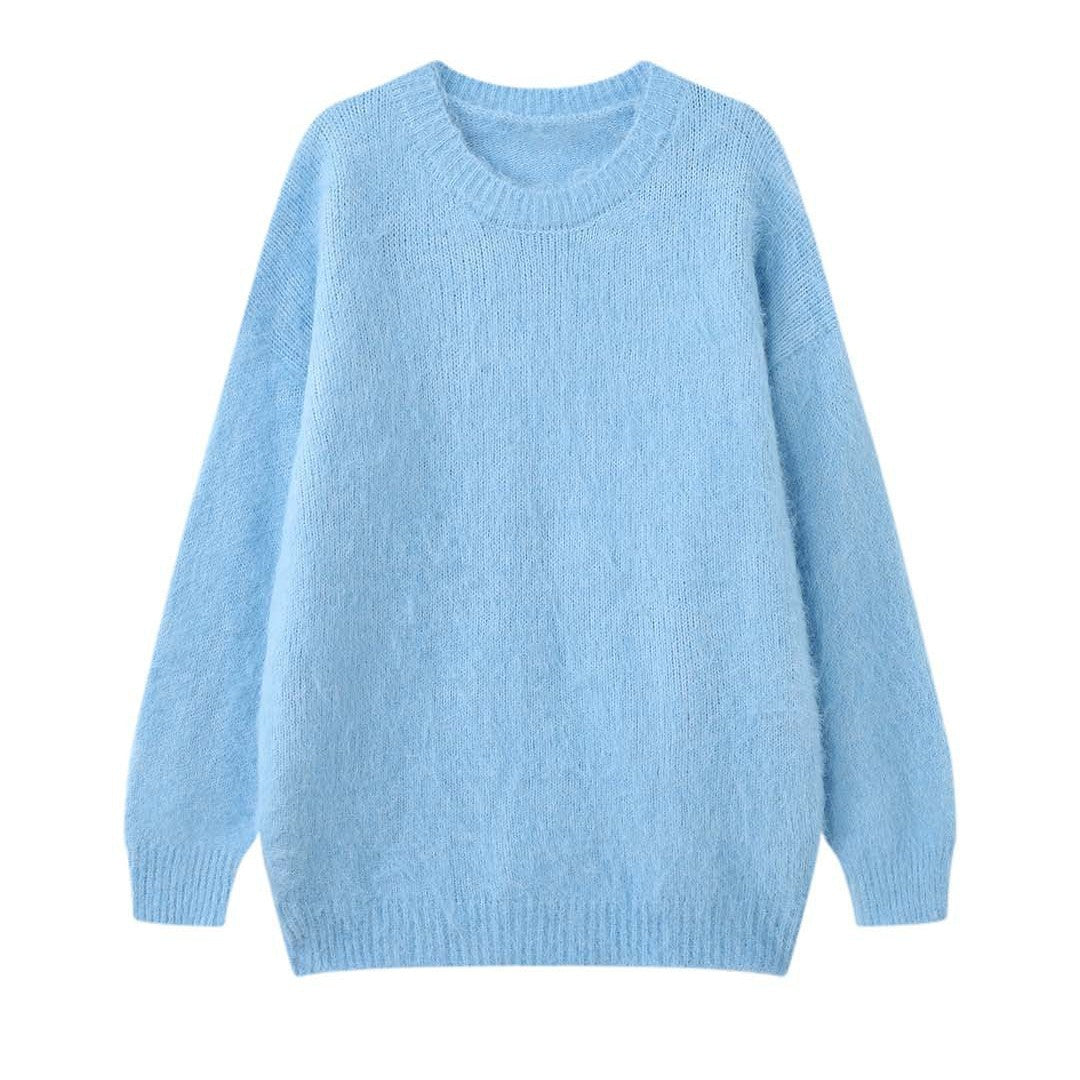 Damen Weicher Oversize Mohair‑Optik Pullover mit geripptem Saum und Rundhalsausschnitt Nord Taschen