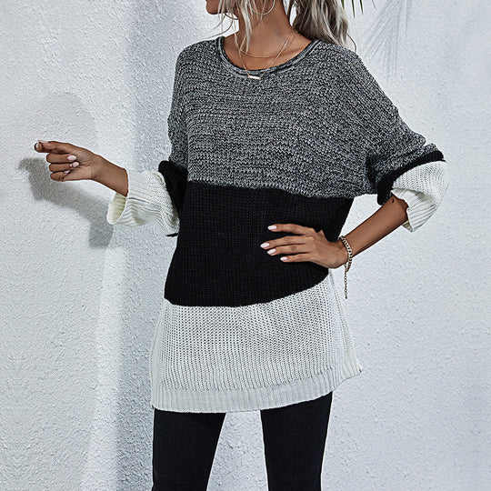 Damen Oversize Strickpullover mit Colorblock‑Einsätzen, Rundhals und Tunika‑Silhouette Nord Taschen