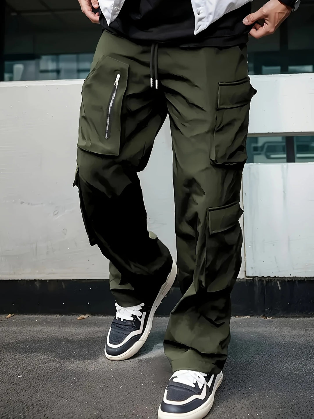 Herren Multifunktionale Cargohose mit großen Klapp‑ und Reißverschlusstaschen sowie Kordelzug Nord Taschen
