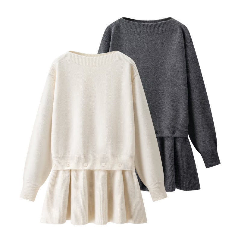 Damen Strickkleid mit angesetztem Volantrock und dekorativer Knopfleiste Nord Taschen