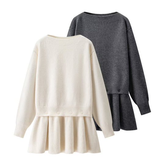 Damen Strickkleid mit angesetztem Volantrock und dekorativer Knopfleiste Nord Taschen