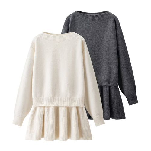 Damen Strickkleid mit angesetztem Volantrock und dekorativer Knopfleiste Nord Taschen