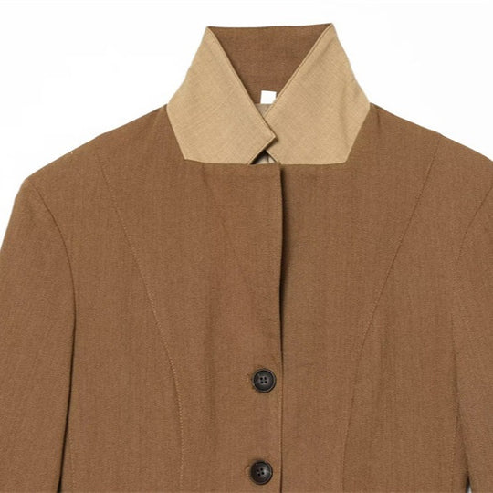 Damen Taillierte Woll-Reitjacke mit Stehkragen und Pattentaschen Nord Taschen
