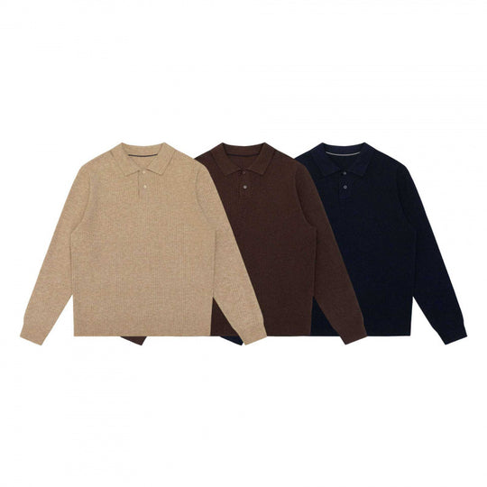 Herren Feinstrick-Poloshirt mit Rippenstruktur, Langarm und klassischem Hemdkragen Nord Taschen