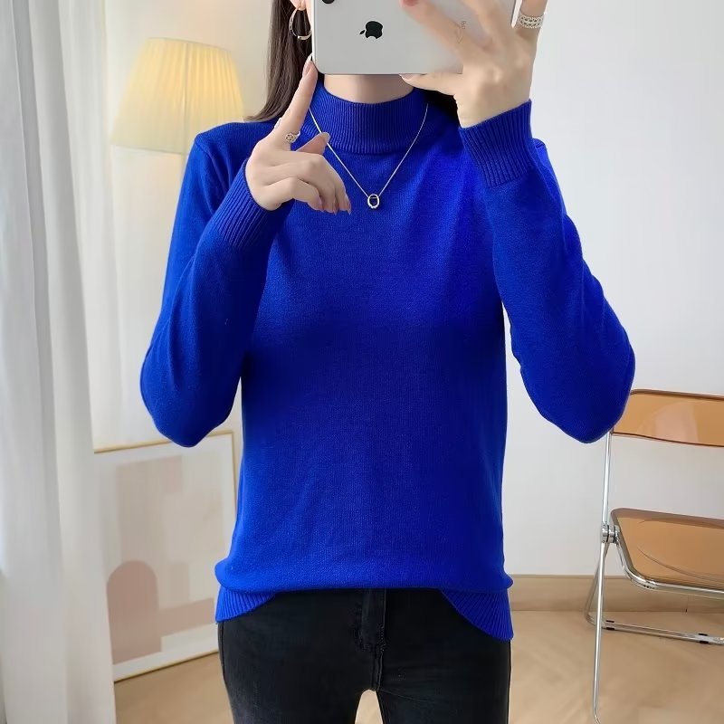 Damen Feiner Langarm-Feinstrickpullover mit schmalem Stehkragen und gerippten Bündchen Nord Taschen