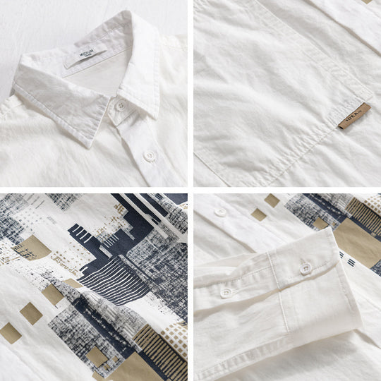 Herren Leichtes Baumwoll-Canvas-Overshirt mit abstraktem Frontprint und Doppelbrusttasche Nord Taschen