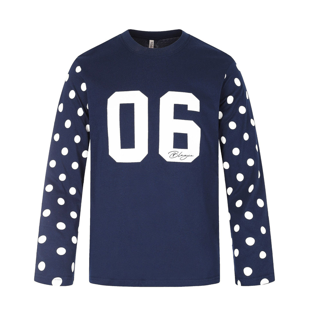 Damen Langärmliges Statement-Shirt mit Polka‑Dot-Ärmeln und Zahlendruck Nord Taschen