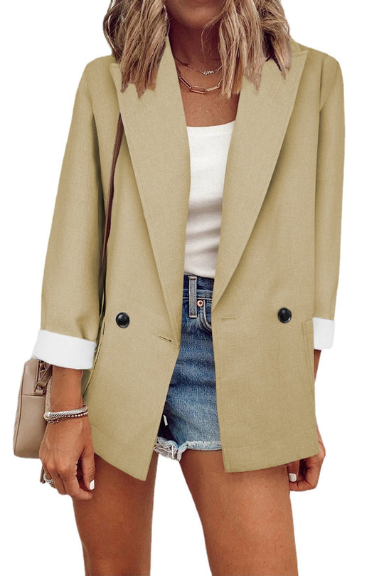 Damen Lockerer Longline-Blazer mit aufgekrempelten Ärmeln und zweireihiger Knopfleiste Nord Taschen