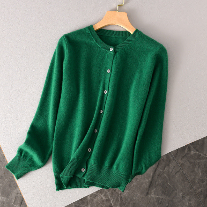 Damen Leichter Rundhals-Knopfcardigan in Kaschmiroptik mit feiner Rippkante und lässiger Silhouette Nord Taschen