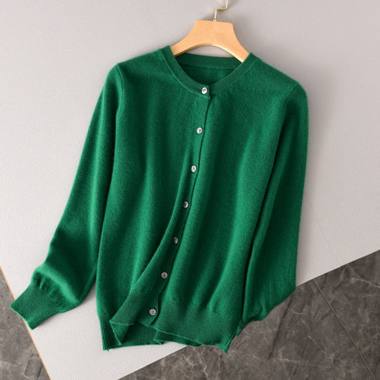 Damen Leichter Rundhals-Knopfcardigan in Kaschmiroptik mit feiner Rippkante und lässiger Silhouette Nord Taschen