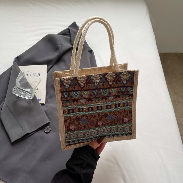Damen Jute-Handtasche mit handgewebtem Ethnodruck Nord Taschen