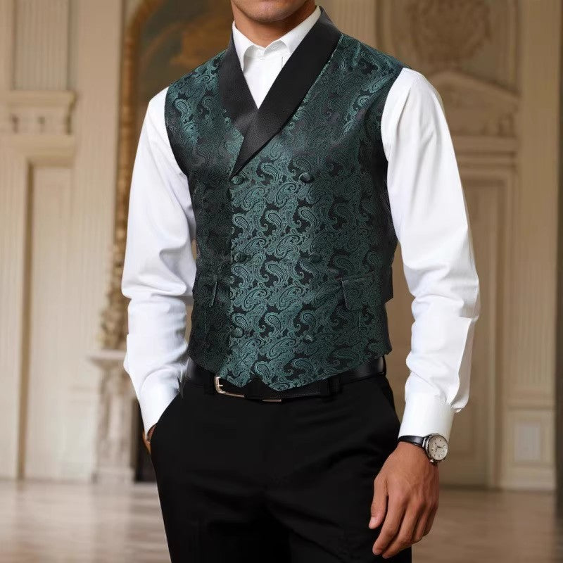 Herren Satin-Paisley-Weste mit Schalkragen und tailliertem Smoking-Look Nord Taschen