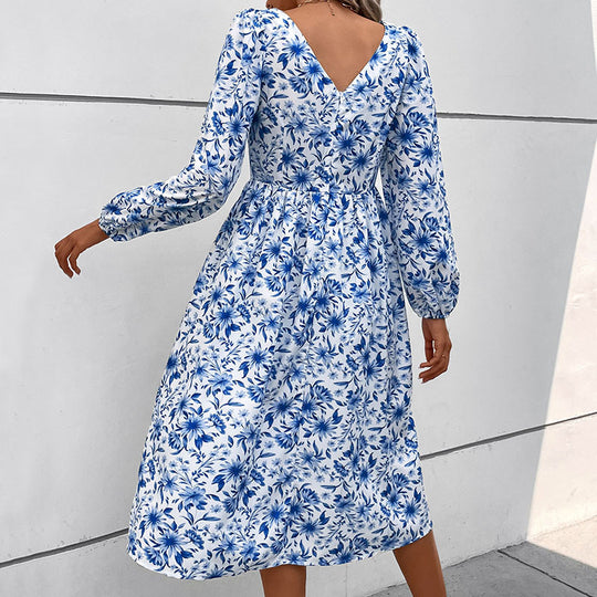 Damen Blumiges Midi-Kleid mit schulterfreien Ärmeln Nord Taschen