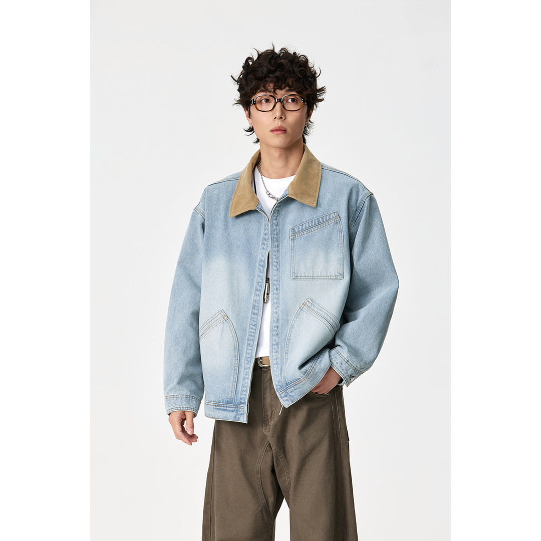 Herren Relaxed-Denimjacke mit Kontrast-Cordkragen und schräger Brusttasche Nord Taschen