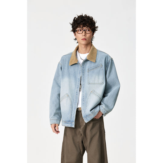 Herren Relaxed-Denimjacke mit Kontrast-Cordkragen und schräger Brusttasche Nord Taschen