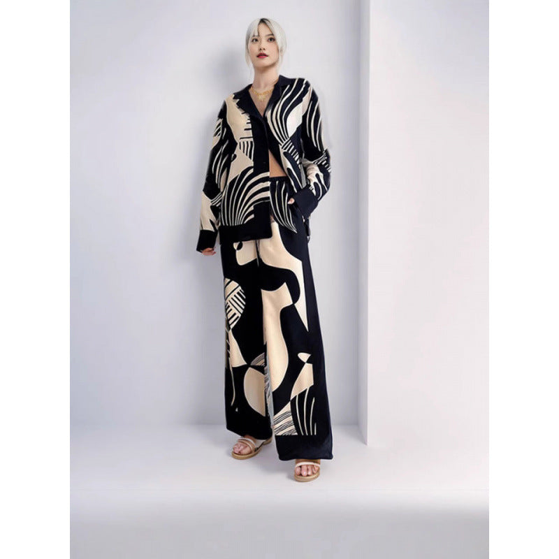 Damen Weitgeschnittenes, florales Langarmhemd und Hose Set