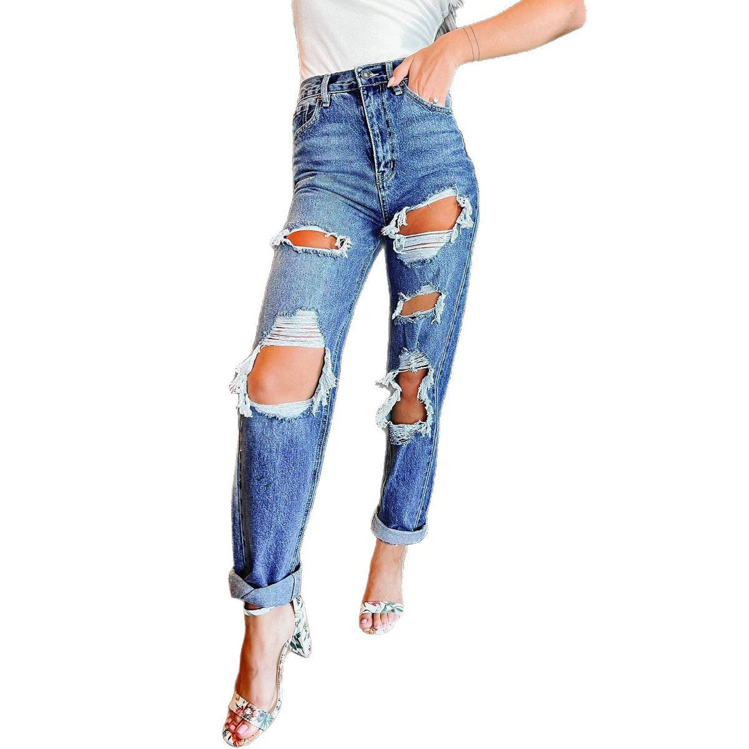 Damen Ripped High-Waist Jeans im lässigen Boyfriend-Schnitt