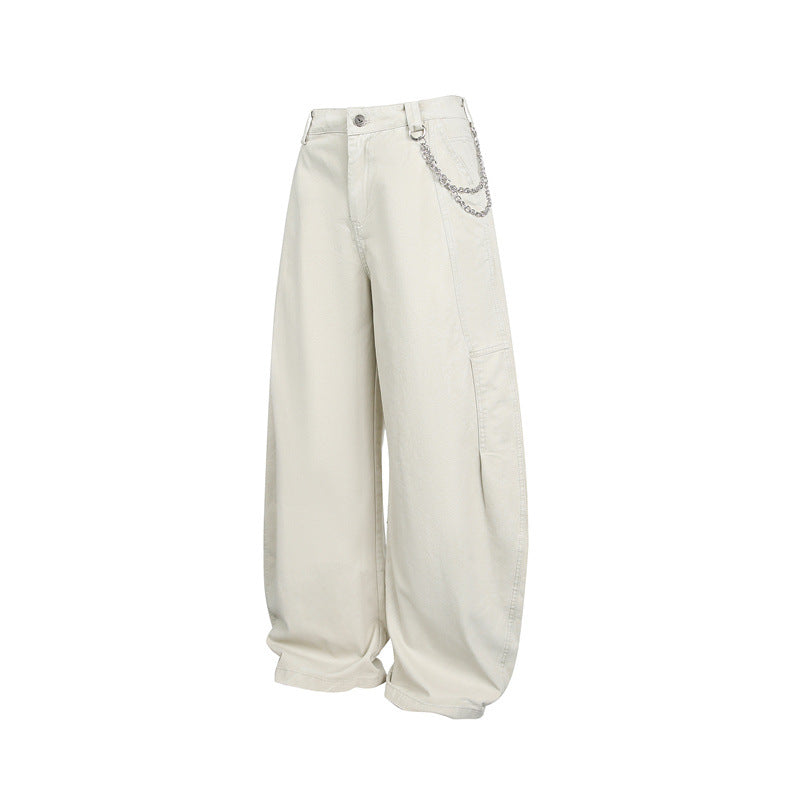 Damen Weite Balloon-Hose mit hoher Taille, Kettendetail und Cargo-Elementen Nord Taschen