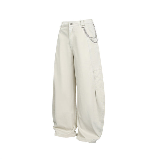 Damen Weite Balloon-Hose mit hoher Taille, Kettendetail und Cargo-Elementen Nord Taschen