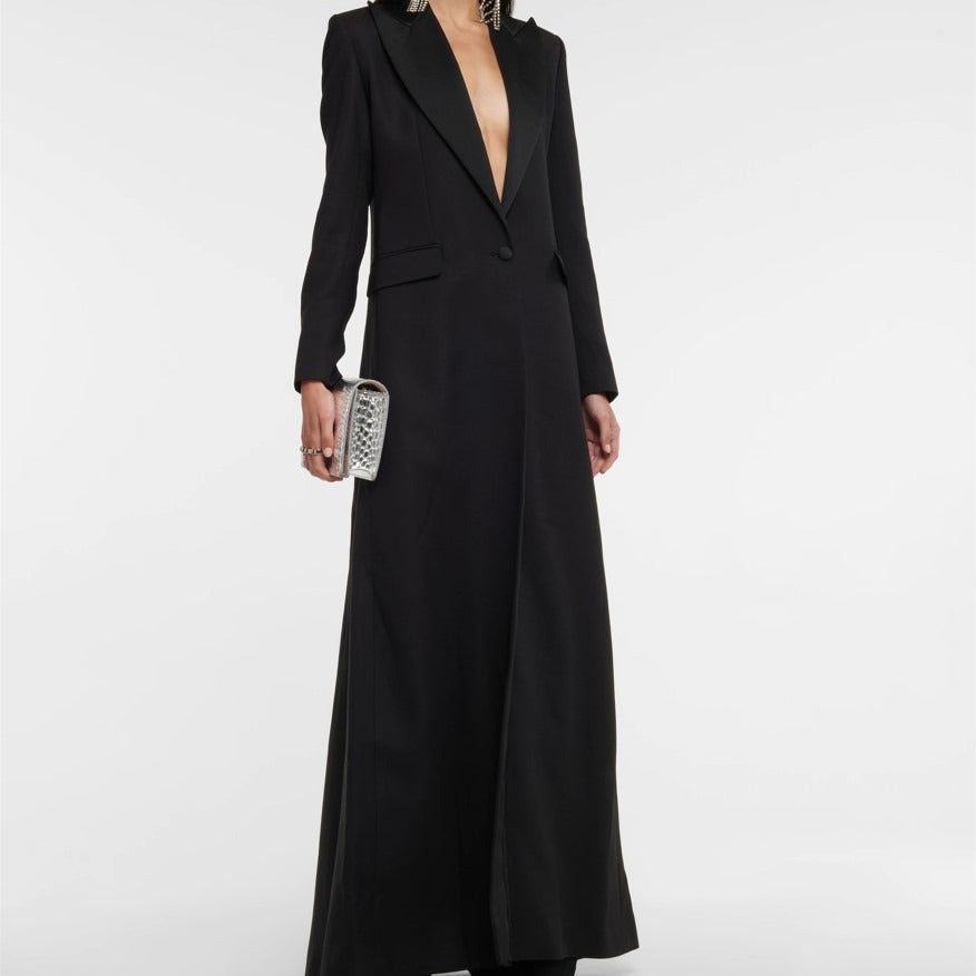 Damen Maxikleid im Smokingsakko‑Stil mit tiefem V‑Ausschnitt und tailliertem Ein‑Knopf‑Verschluss Nord Taschen