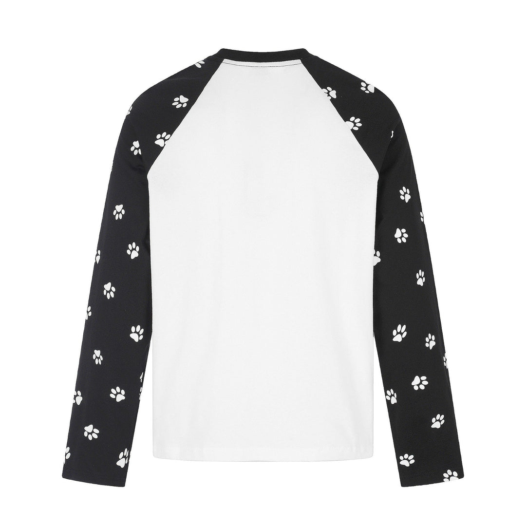 Damen Longsleeve-Raglanshirt mit Hunde‑Slogan und Pfotenmuster Nord Taschen