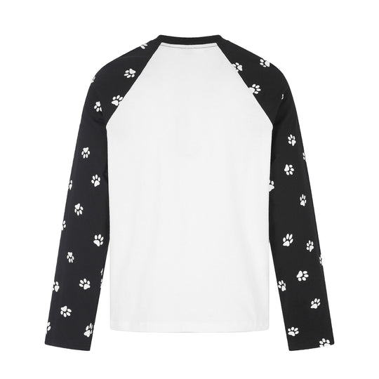Damen Longsleeve-Raglanshirt mit Hunde‑Slogan und Pfotenmuster Nord Taschen