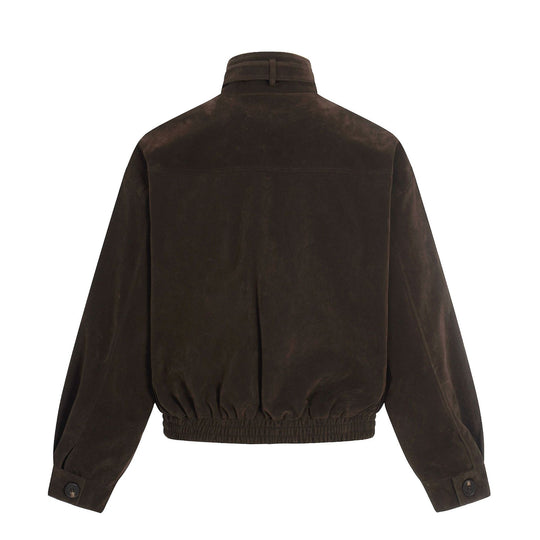 Herren Veloursleder-Blouson im Aviator‑Stil mit Stehkragen, Taillenriegel und Reißverschlusstaschen Nord Taschen