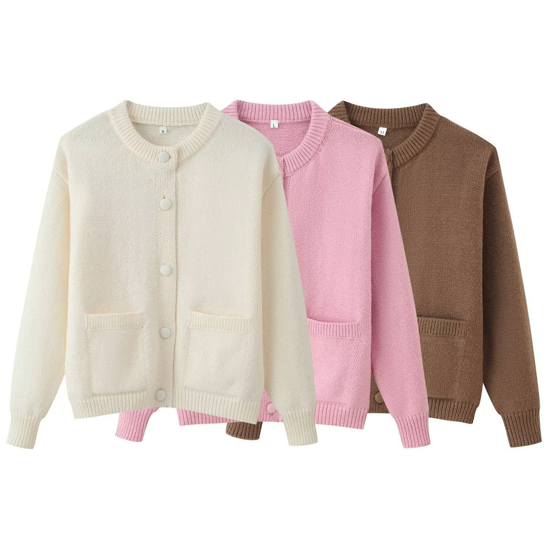 Damen 200+ Oversize Strickcardigan mit Rundhalsausschnitt, bezogenen Knöpfen und aufgesetzten Taschen Nord Taschen