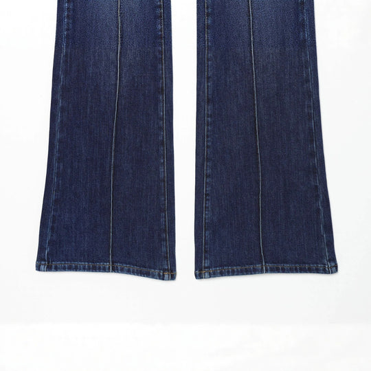 Damen weite Highwaist-Jeanshose mit aufgesetzten Taschen und Bügelfalte Nord Taschen