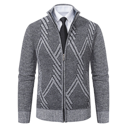 Herren Feiner Jacquard-Cardigan mit durchgehendem Reißverschluss, Stehkragen und Eingrifftaschen Nord Taschen