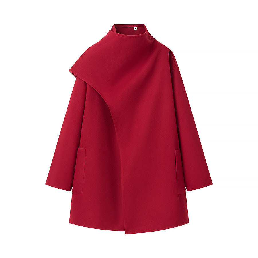 Damen Oversize-Mantel mit Stehkragen, asymmetrischem Überwurf und aufgesetzter Tasche Nord Taschen
