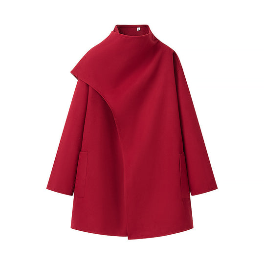 Damen Oversize-Mantel mit Stehkragen, asymmetrischem Überwurf und aufgesetzter Tasche Nord Taschen