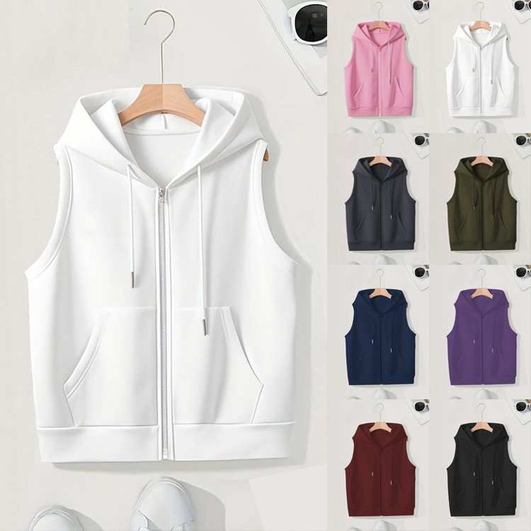 Damen Ärmellose Zip‑Hoodie‑Weste aus weichem Sweat mit Kängurutaschen Nord Taschen