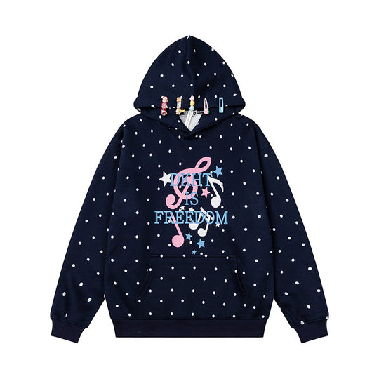 Damen Kapuzenpullover mit Polka-Dot, musikalischem Notenprint und Kängurutasche Nord Taschen