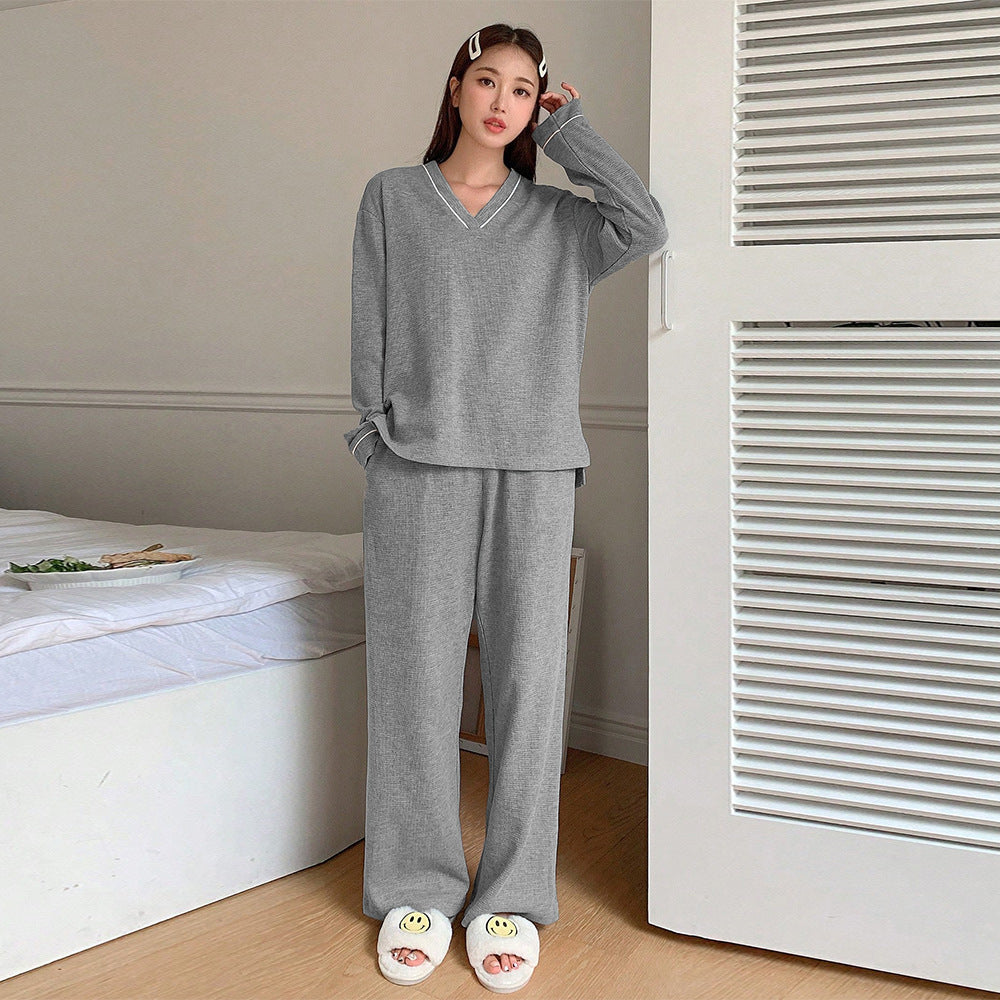 Damen gemütliches V-Neck Lounge-Set mit weitem Palazzohose-Schnitt aus weichem Jersey Nord Taschen