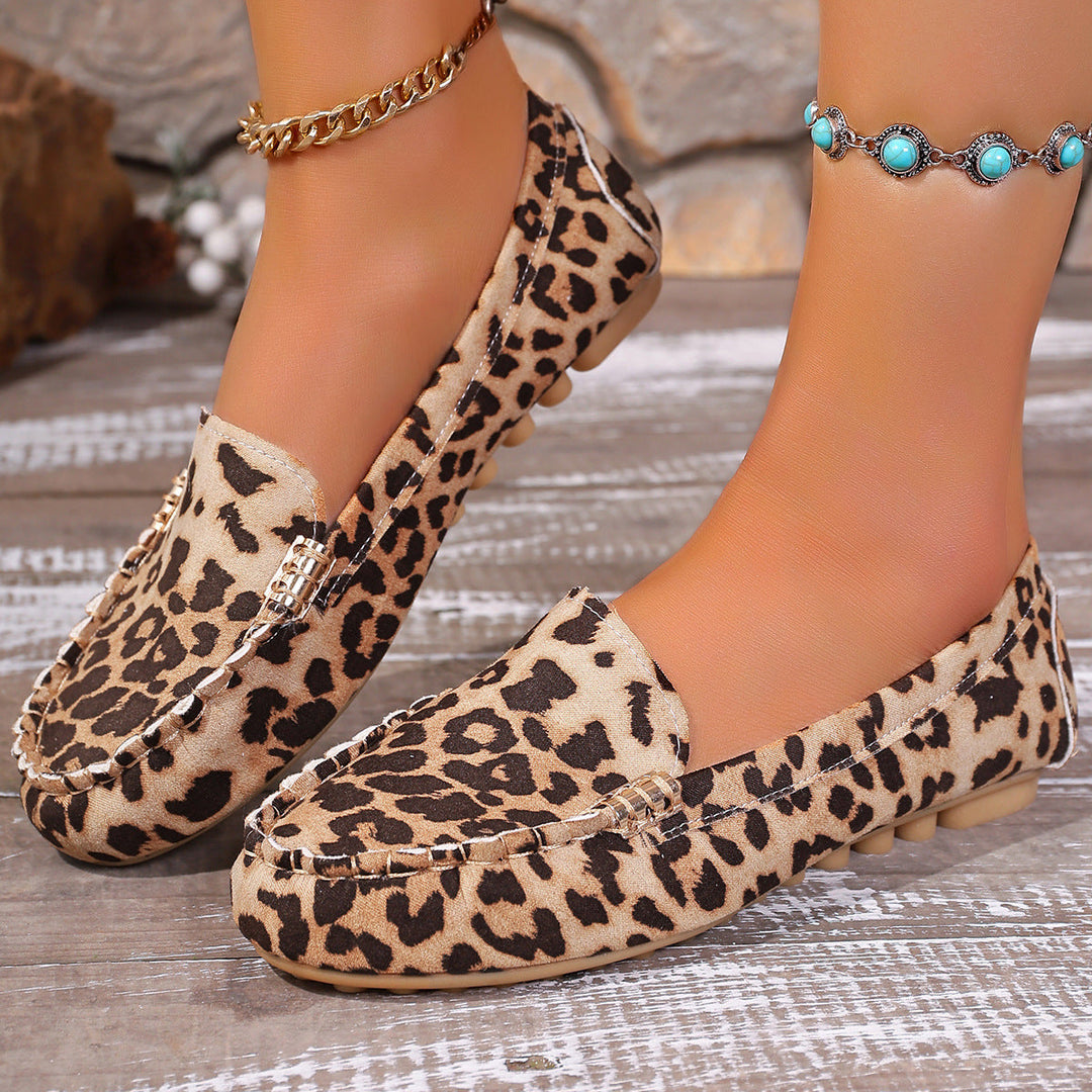 Damen Mokassin-Schuhe mit Leopardenmuster und exklusiven Verzierungen Nord Taschen