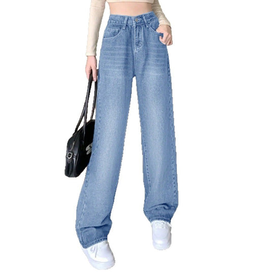 Damen weite High-Waist Baggy-Jeanshose mit geradem Bein Nord Taschen