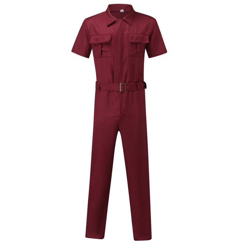 Herren nan Kurzarm-Arbeits-Overall mit Taillengürtel und Brusttaschen