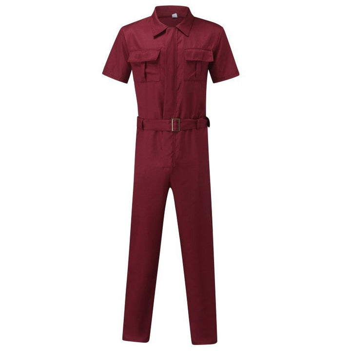 Herren nan Kurzarm-Arbeits-Overall mit Taillengürtel und Brusttaschen