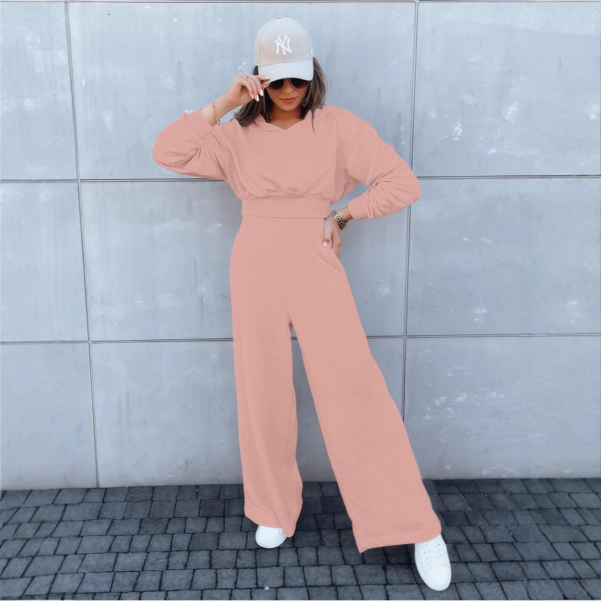 Damen Loungewear-Set mit Cropped V‑Ausschnitt-Pullover und hochtaillierter Palazzohose Nord Taschen