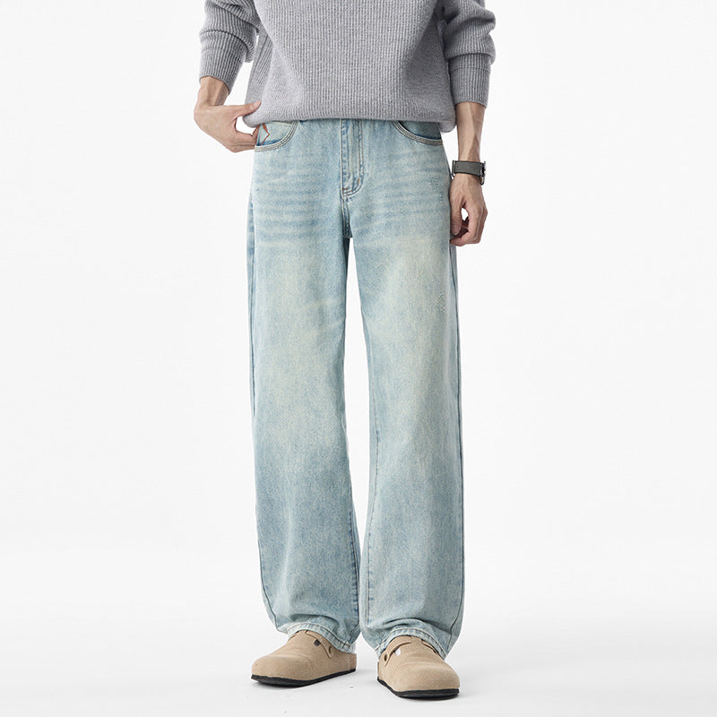 Herren lässige weite Jeans mit tiefem Schritt und Vintage-Waschung Nord Taschen