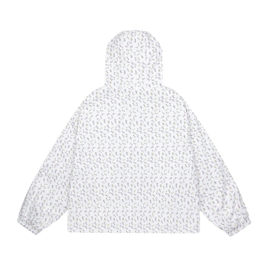 Damen leichte Kapuzenjacke mit floralem Allover‑Print und elastischen Bündchen Nord Taschen
