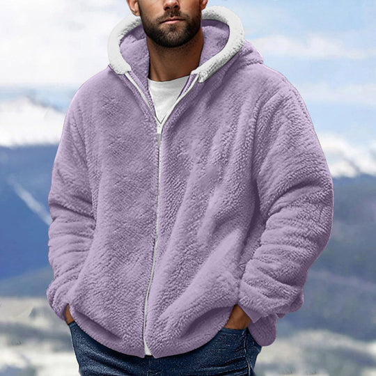 Herren Kuschelige Teddy-Fleece-Kapuzenjacke mit Reißverschluss und Oversize-Passform Nord Taschen