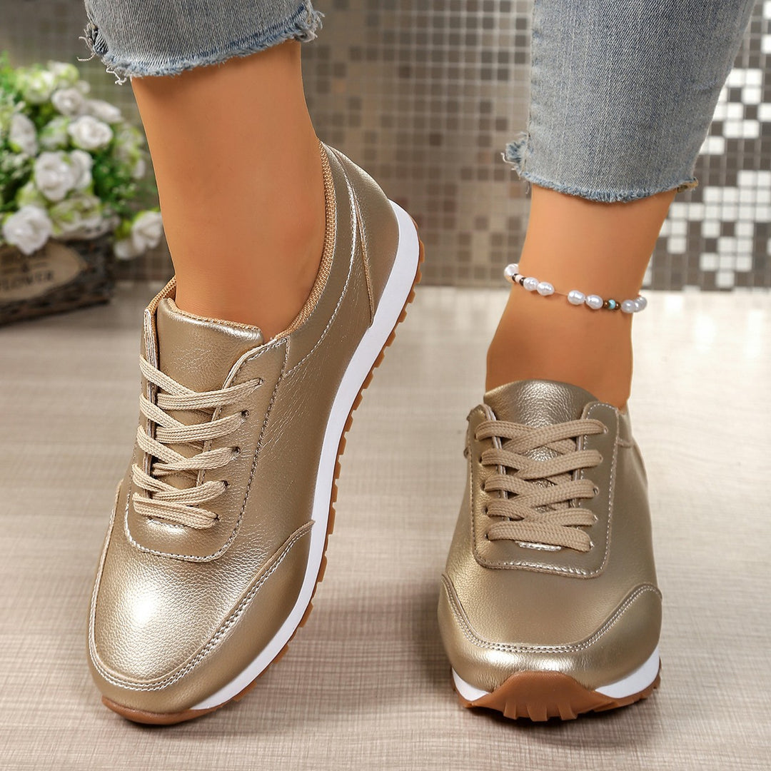 Damen  leichte Schnür-Sneaker aus Kunstleder mit gepolstertem Komfortfußbett und profilierter Gummisohle Nord Taschen