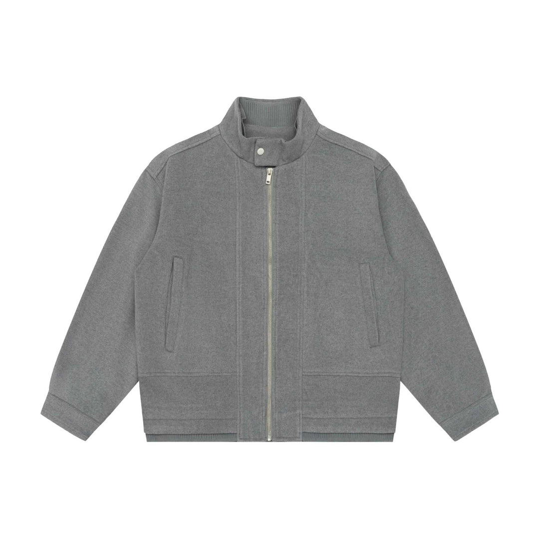 Herren Boxy-Wollmix-Zipblouson mit hohem Rippkragen und verdeckter Frontklappe Nord Taschen