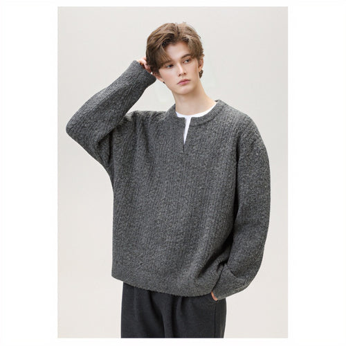 Damen Grobgestrickter Zopfmuster-Pullover mit V‑Ausschnitt und Lagen‑Optik Nord Taschen