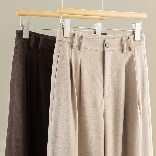 Damen Weite Bundfalten-Hochbundhose aus Wollmischung Nord Taschen
